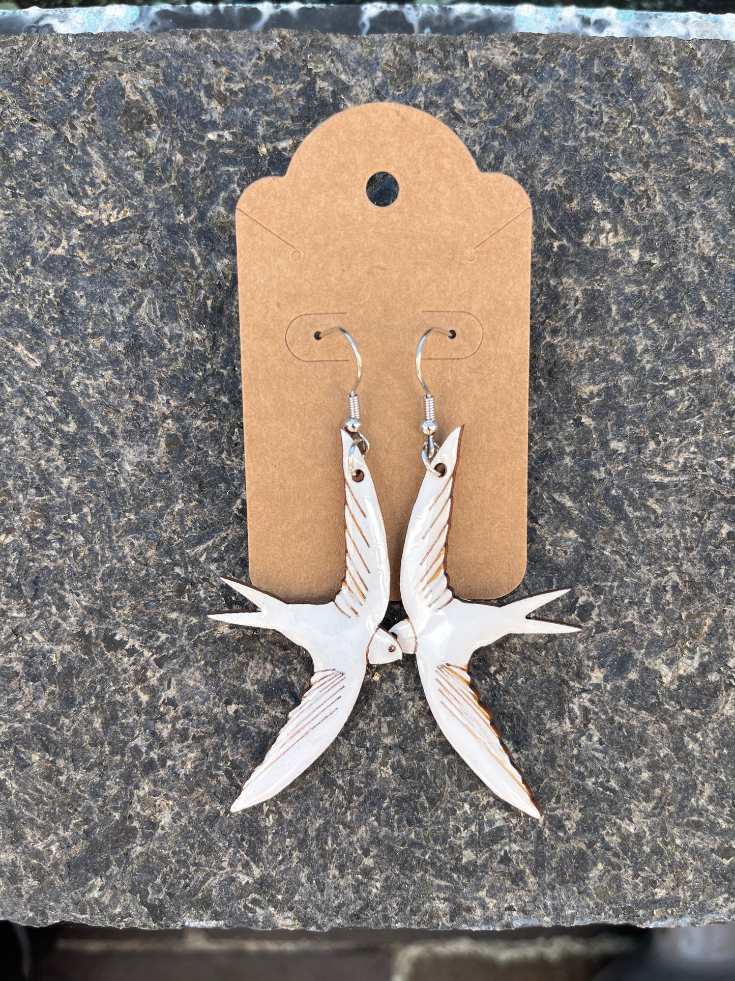 White sparrow dangle earrings