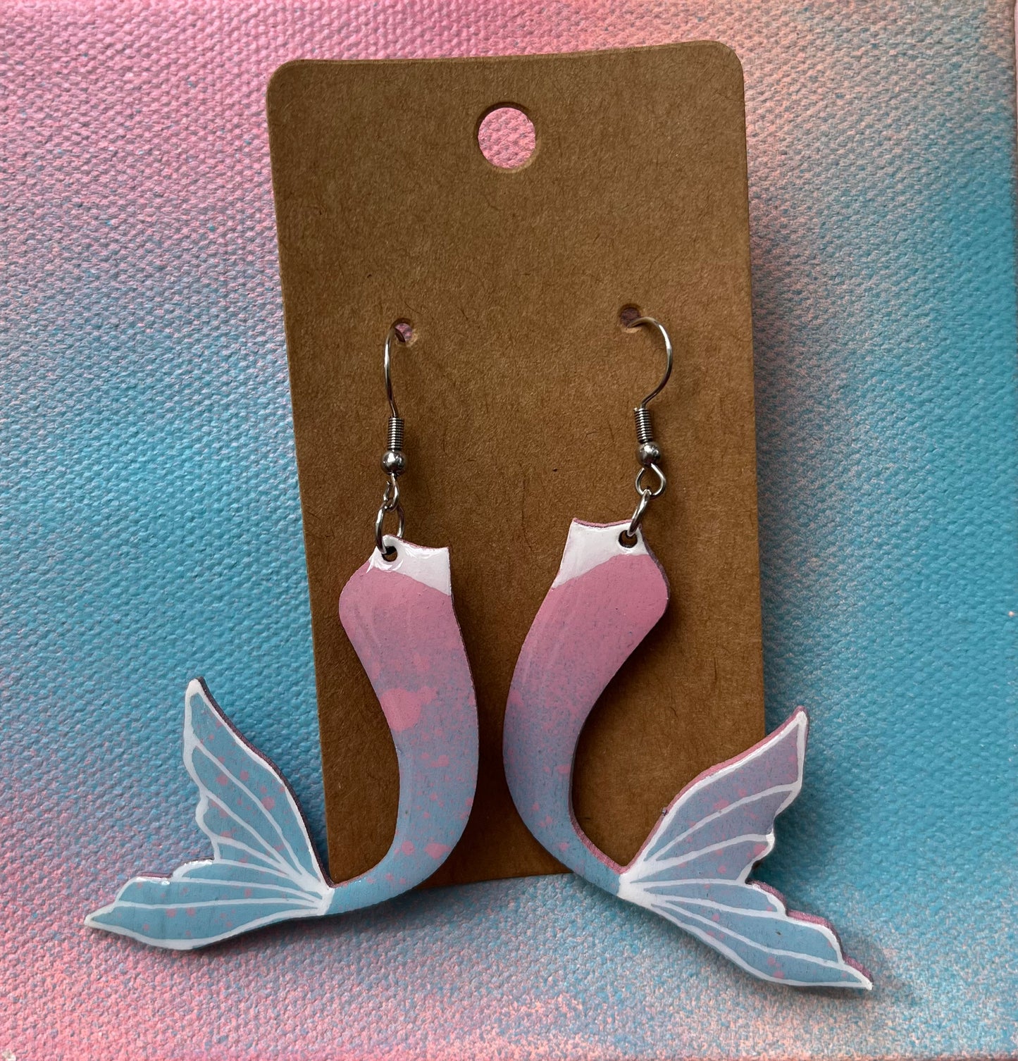 Pink and Blue Gradient Mermaid Tail Earrings