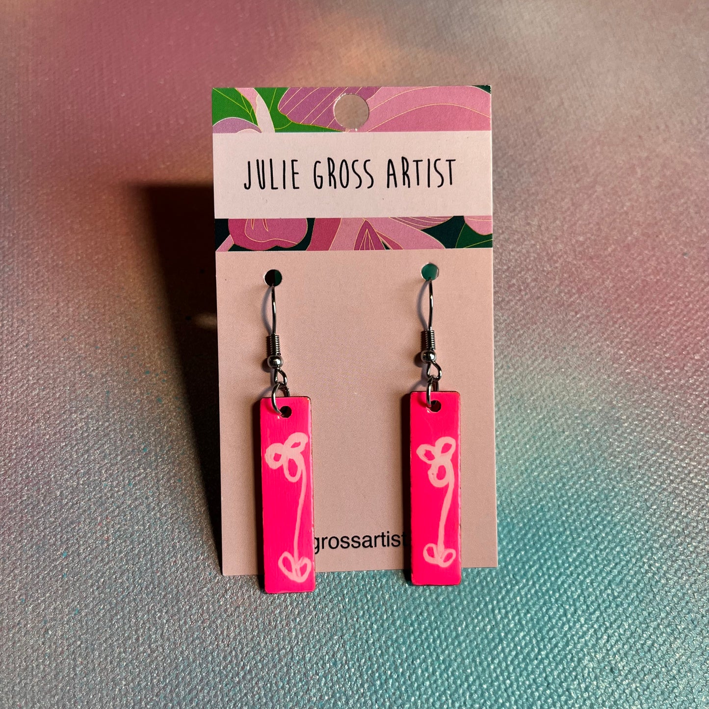 Pink and White Rectangle Dangle Earrings